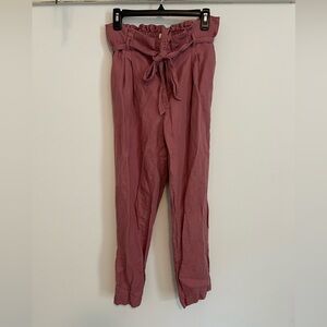 Loft size small mauve pink paper bag style linen blend pants